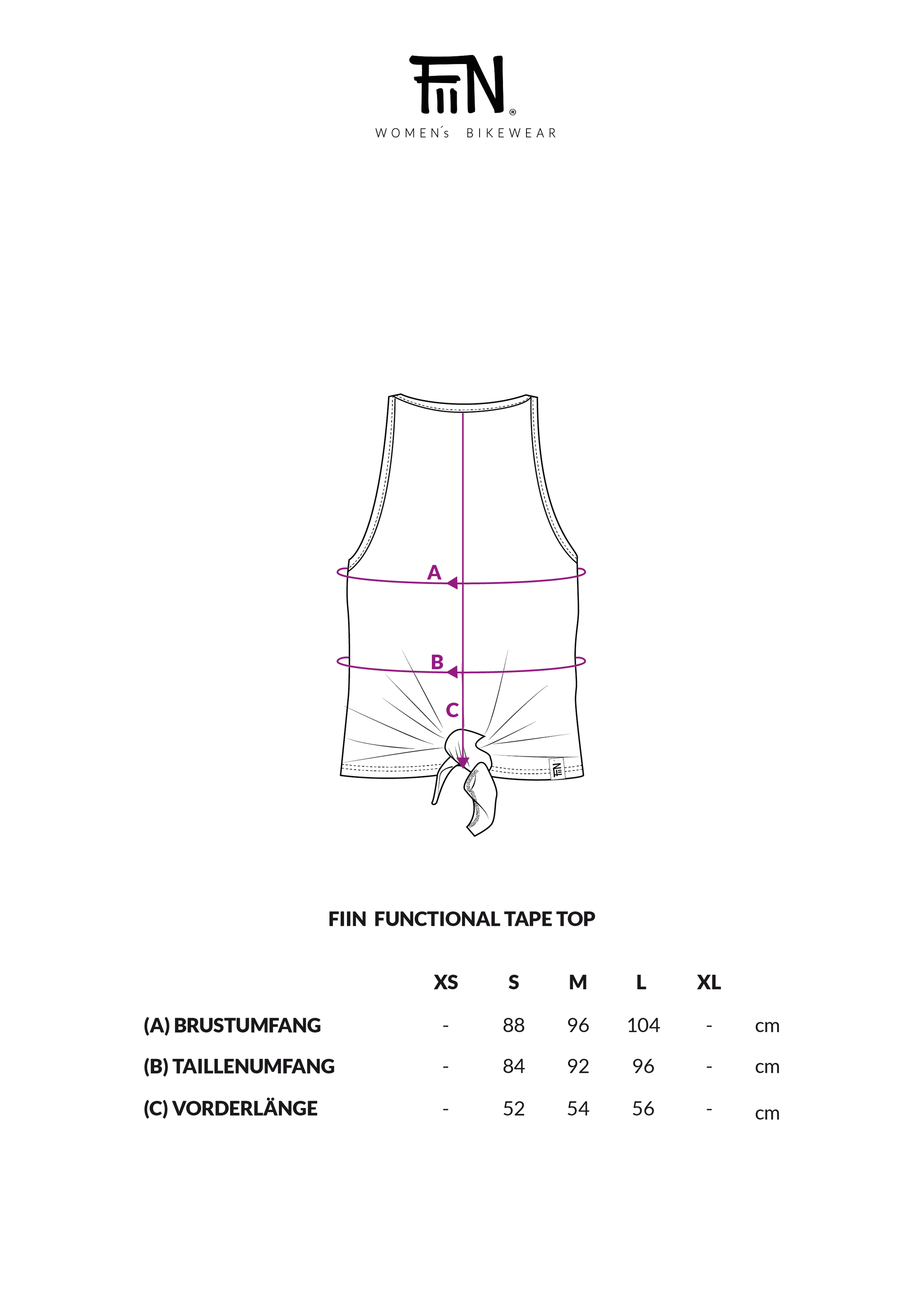 Fiin Functional Tape Top Größentabelle