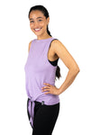 Sporttop für Frauen mit stylischem Knoten und lässigem Schnitt. Farbe purple.